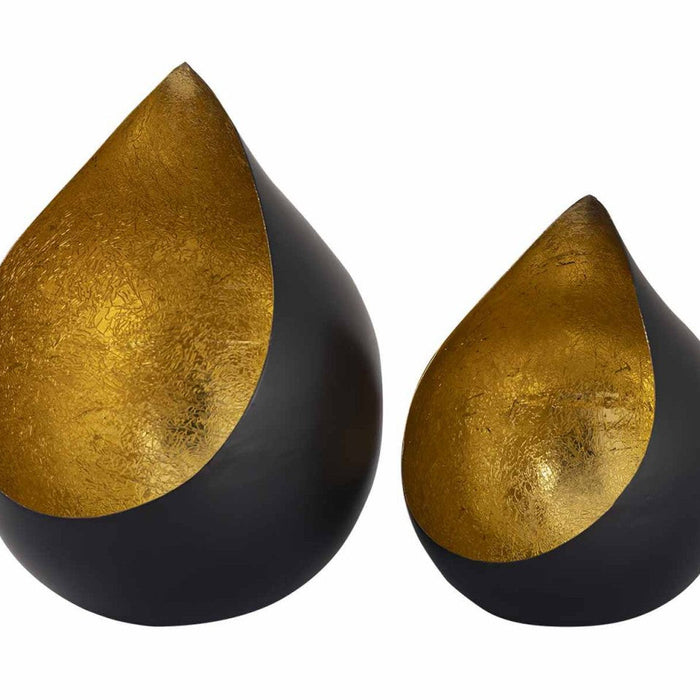 SVJ Windlichten Rond - 14x14x18 cm - Metaal - Zwart|Goud - Set van 2