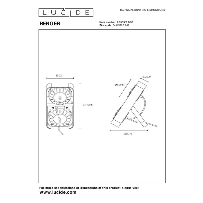 Lucide RENGER Tafellamp - Blauw