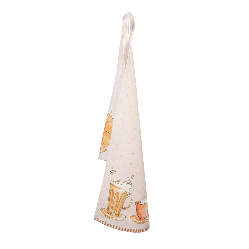Clayre & Eef Theedoek 50x70 cm Beige Katoen Croissant en Koffie