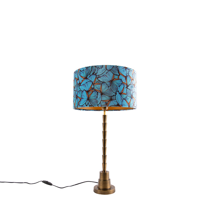 QAZQA Art Deco tafellamp brons velours kap vlinder dessin 35 cm -