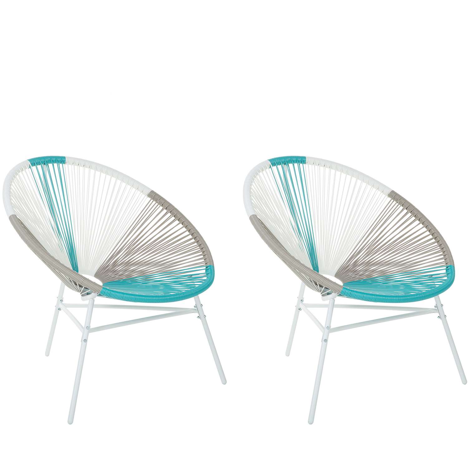 Beliani-ACAPULCO -Tuinstoel set van 2-Wit|Beige|Turquoise-PE rotan