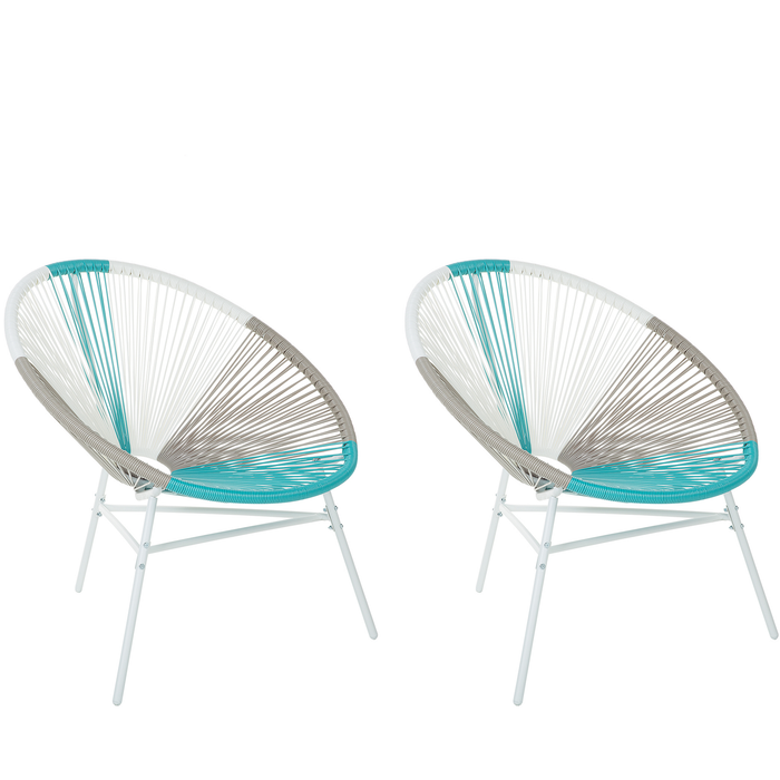 Beliani-ACAPULCO -Tuinstoel set van 2-Wit|Beige|Turquoise-PE rotan