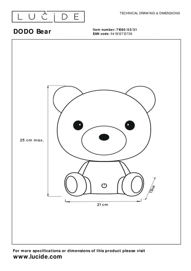 Lucide DODO BEAR Tafellamp - Wit