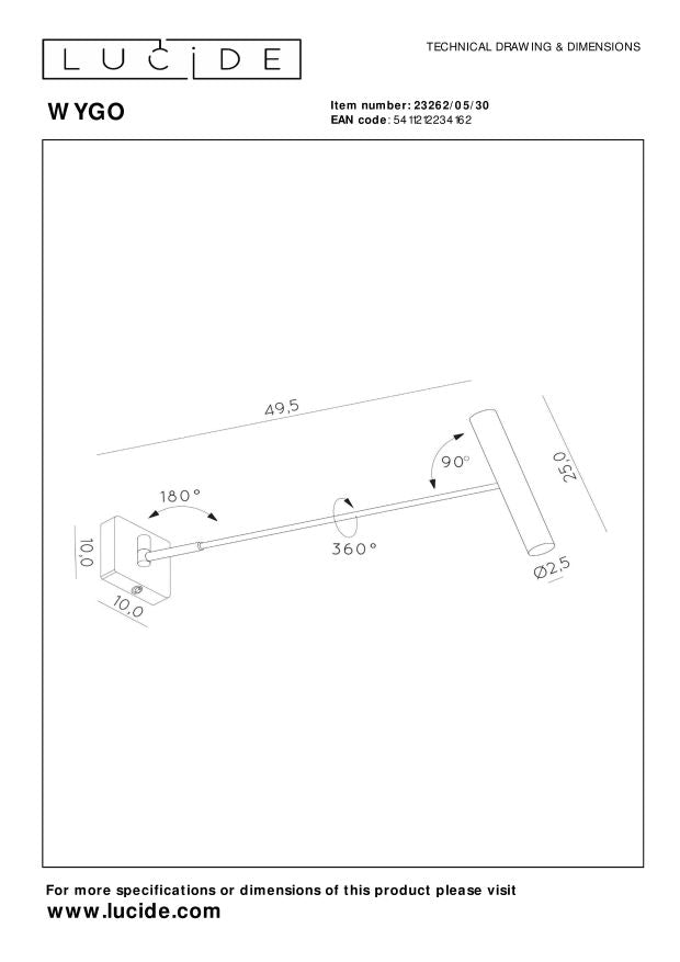 Lucide WYGO Wandlamp 1xGeïntegreerde LED - Zwart