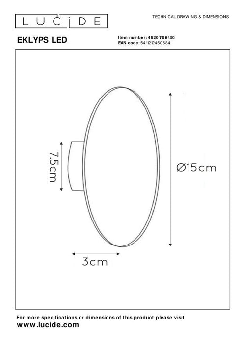 Lucide EKLYPS LED Wandlamp - Zwart