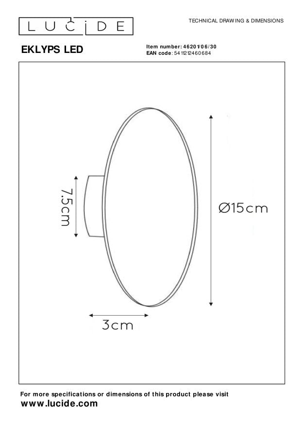 Lucide EKLYPS LED Wandlamp - Zwart