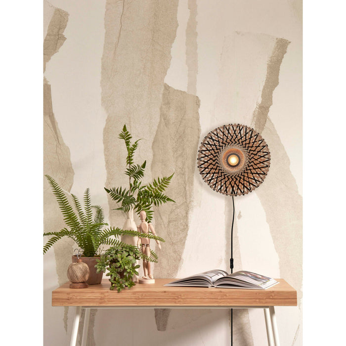 GOOD&MOJO Kalimantan Wandlamp Rond - Ø30cm  - Zwart / Bamboe
