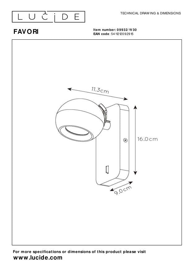 Lucide FAVORI Wandspot - Zwart