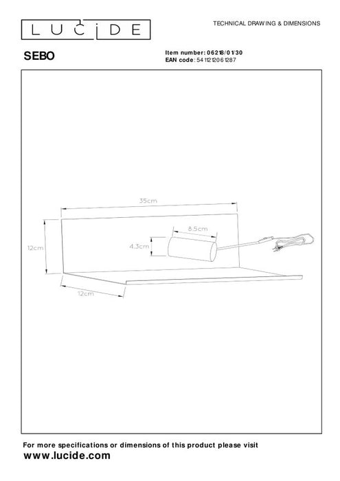 Lucide SEBO Bedlamp - Zwart