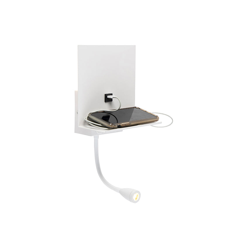 QAZQA Moderne wandlamp wit met USB en flexarm - Flero