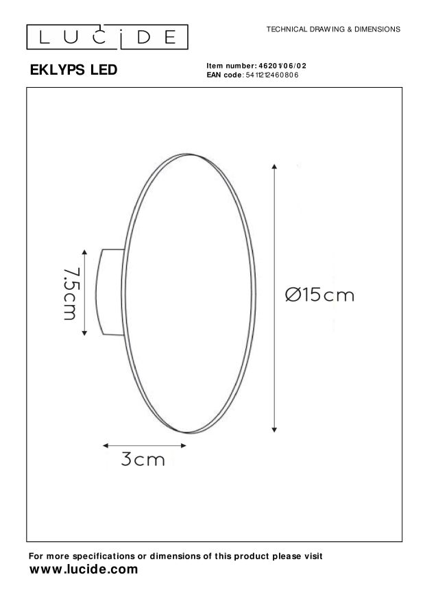 Lucide EKLYPS LED Wandlamp - Mat Goud | Messing