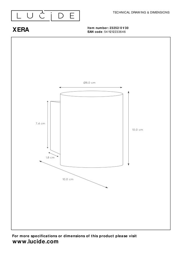 Lucide XERA Wandlamp - Zwart
