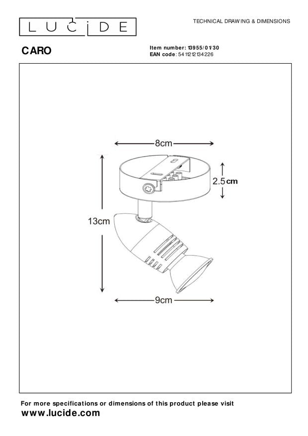 Lucide CARO Plafondspot - Zwart