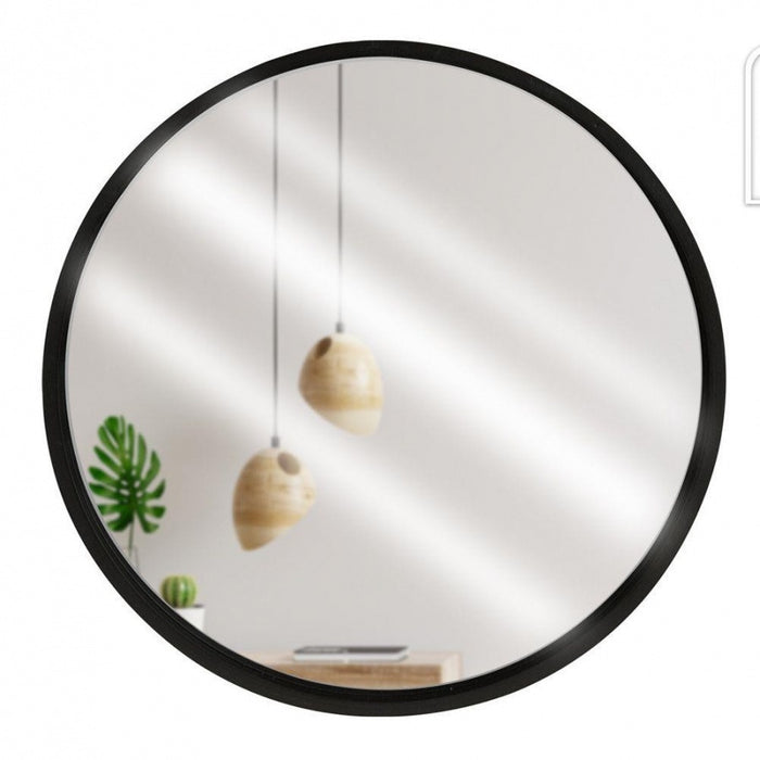Wandspiegel - rond - hout - zwart - 40 cm