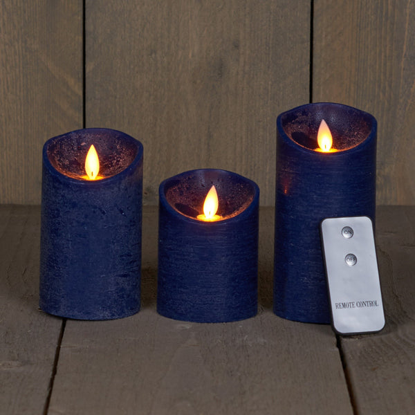 Anna's Collection Stompkaarsen - 3x - donkerblauw - LED kaarsen