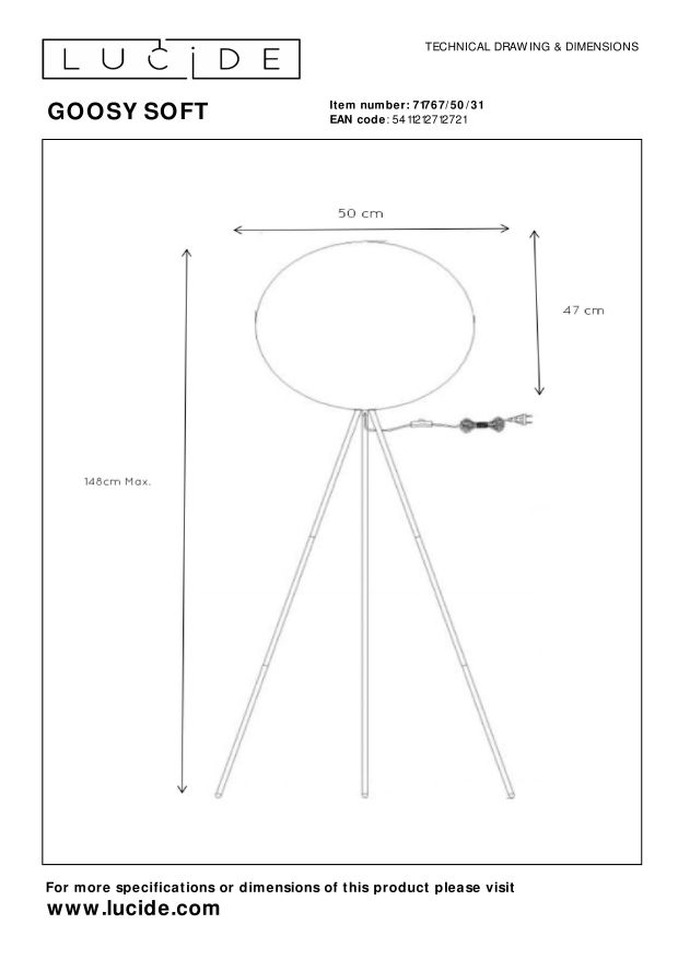 Lucide GOOSY SOFT Vloerlamp - Wit