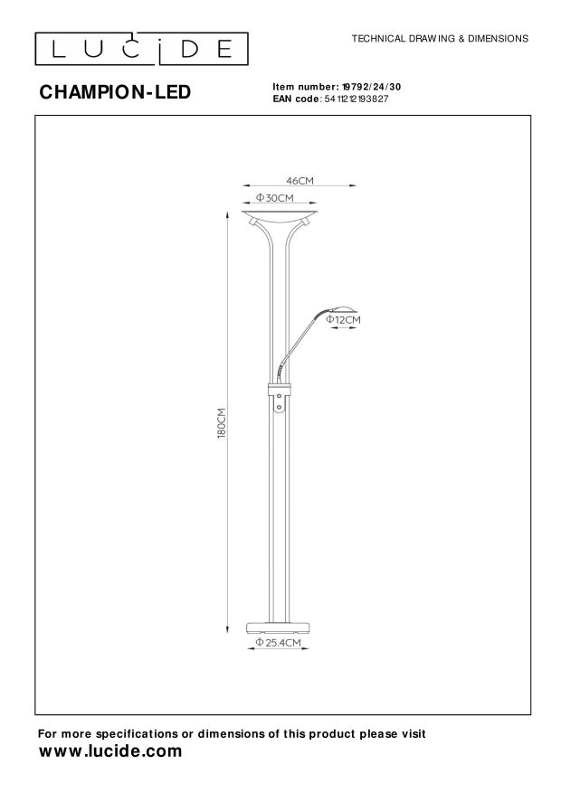 Lucide CHAMPION-LED Leeslamp - Zwart