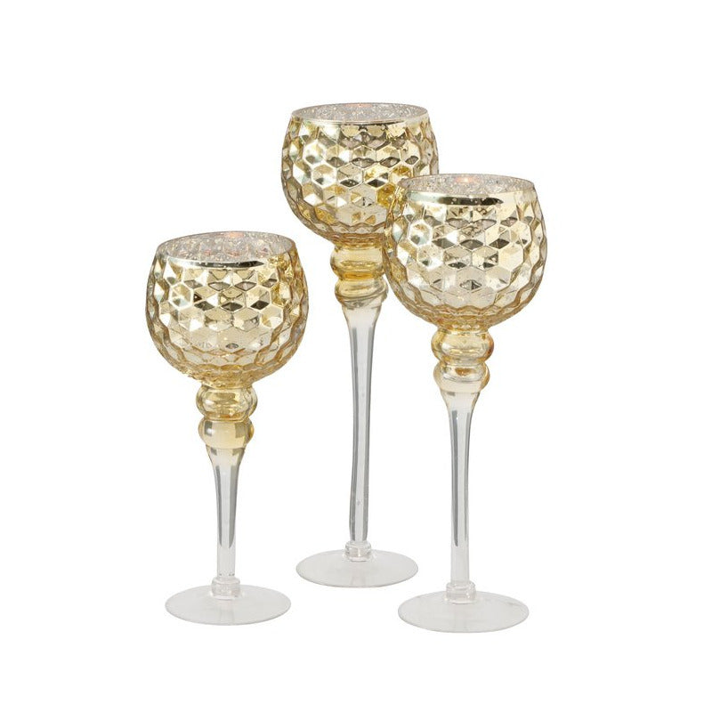 Deco by Boltze Kaarshouders - champagne goud - 3 stuks - glas