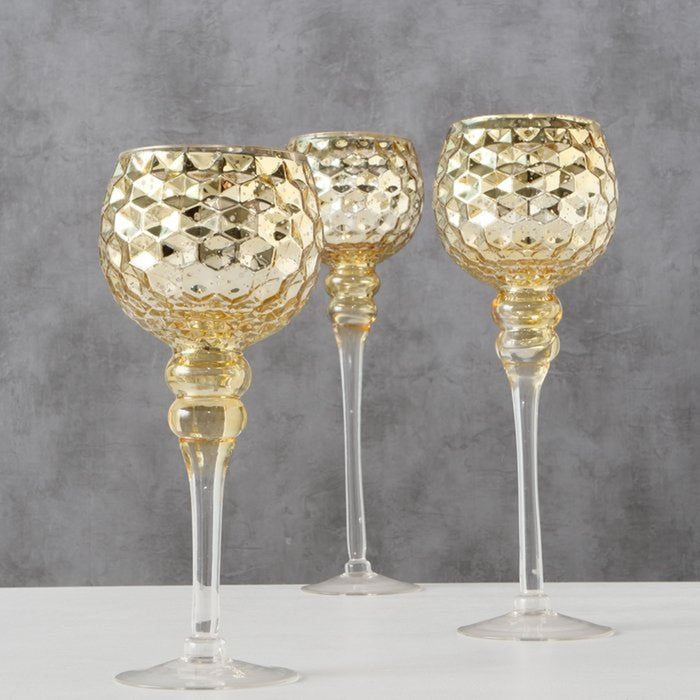 Deco by Boltze Kaarshouders - champagne goud - 3 stuks - glas