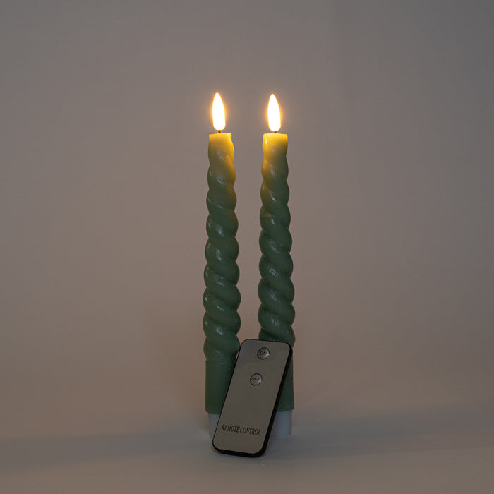 Anna Collection LED swirl dinerkaarsen - 2x st - jade groen - 23 cm