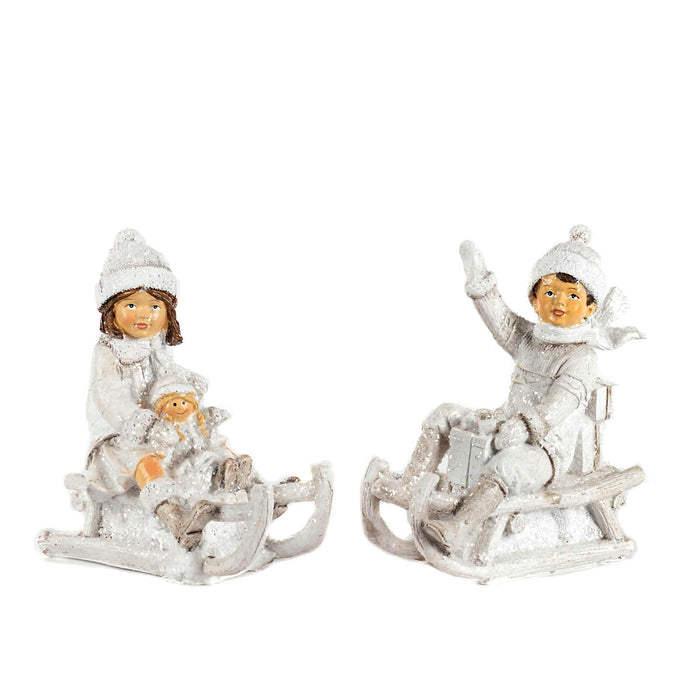 Goodwill Kinderen op Slee Wit D 10,5 cm Assortiment van 2 stuks