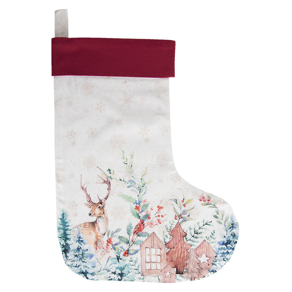 Clayre & Eef Kerstsok 30x40 cm Wit Rood Katoen