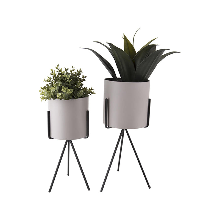 present time - Bloempot set Pedestal XL - Warm Grijs - Ø23cm & Ø20cm