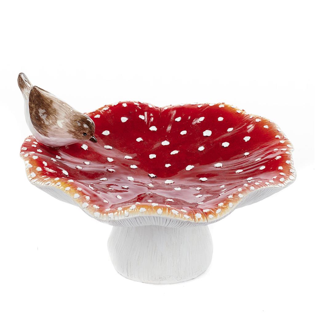 Goodwill Paddestoel met stippen met Vogeltje Rood-Wit Lengte 25 cm