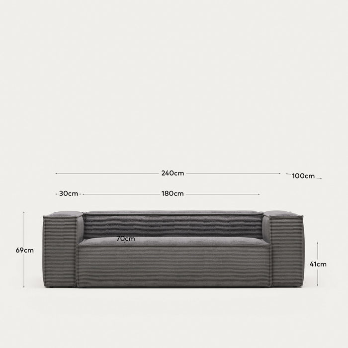 Kave Home Blok 3-zitsbank - Donkergrijs - Rib