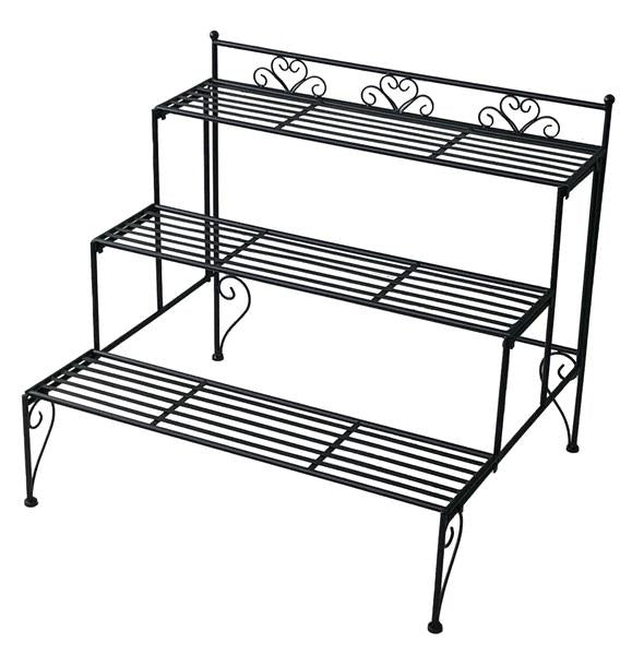 Plantenwinkel Plantenstandaard zwart 73x60x63 cm 3 laags plantentrap