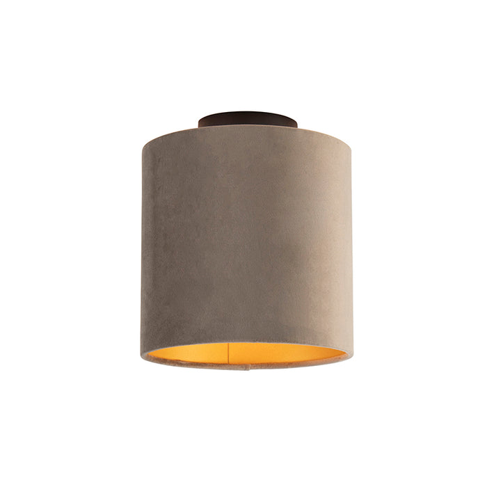 QAZQA Plafondlamp met velours kap taupe met goud 20 cm - Combi zwart