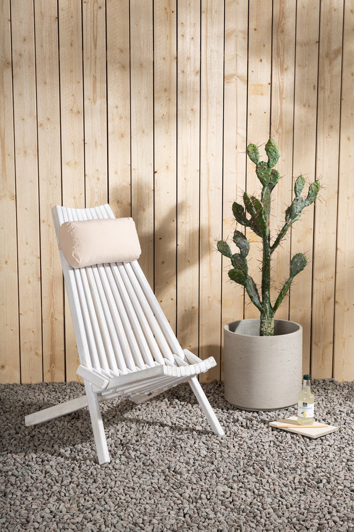 Nest outdoor Bastian houten tuin loungestoel wit - met hoofdkussen