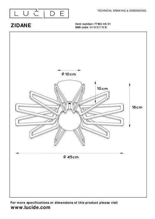 Lucide ZIDANE Plafonnière - Wit