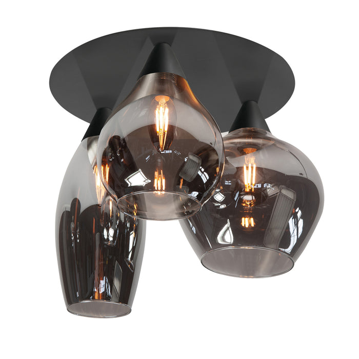 Highlight Plafondlamp Cambio Black & Smoke Glas 32cm Ø 3 Lichts