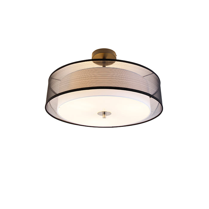 QAZQA Moderne plafondlamp zwart met wit 50 cm 3-lichts - Drum Duo