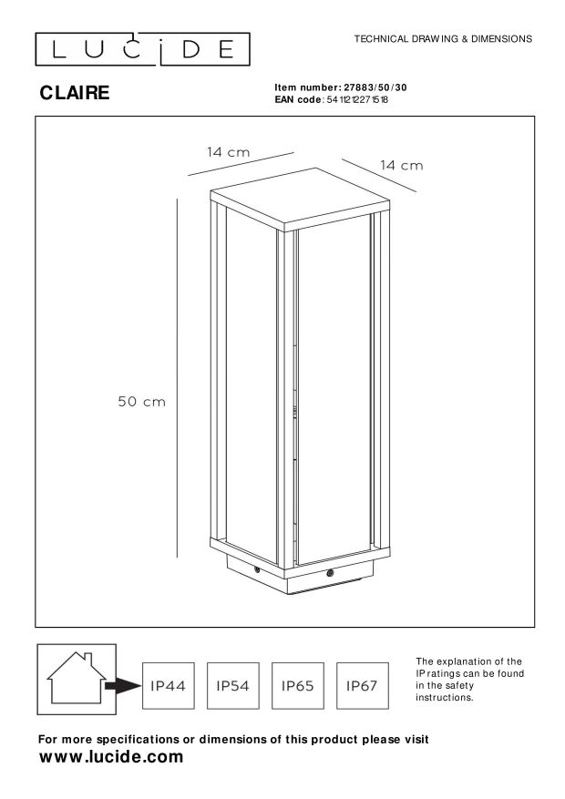 Lucide CLAIRE Sokkellamp 1xE27 - Antraciet