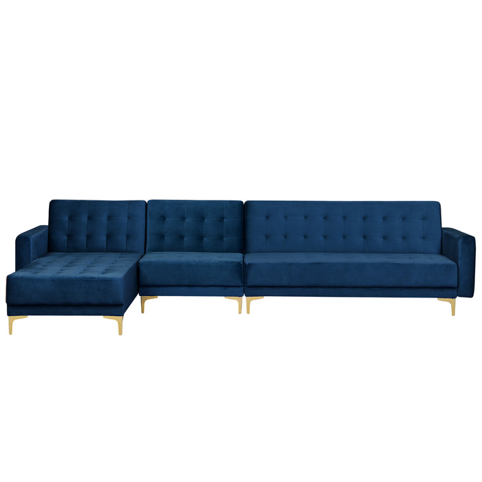 Beliani-ABERDEEN-Hoekslaapbank-Marineblauw-Rechts-347 cm-Fluweel