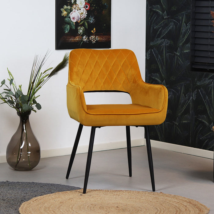 Bronx71 Velvet eetkamerstoel Mika okergeel