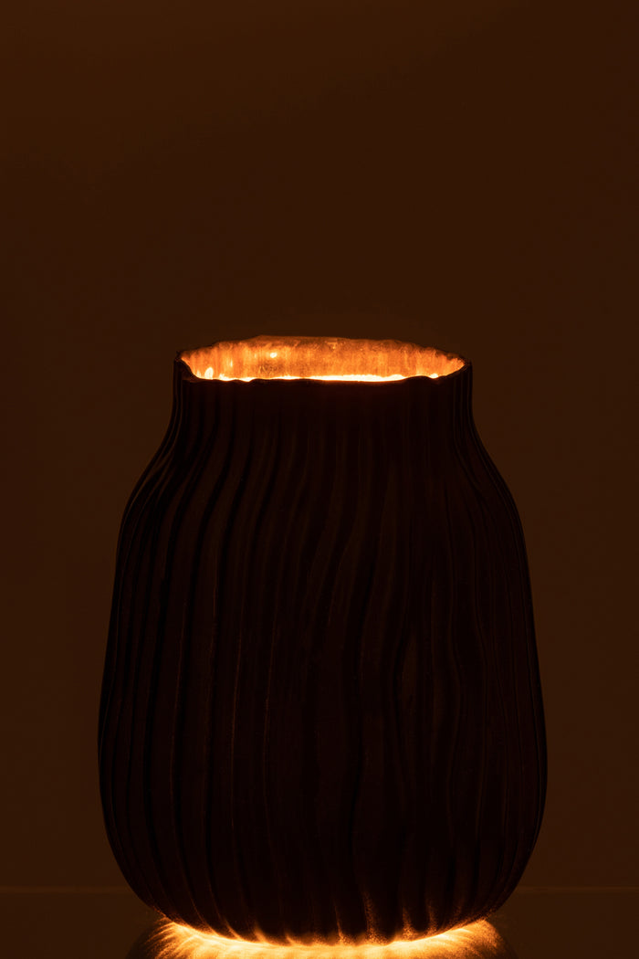 J-Line vaas Inkepingen - glas - zwart|goud - small - Ø 16 cm