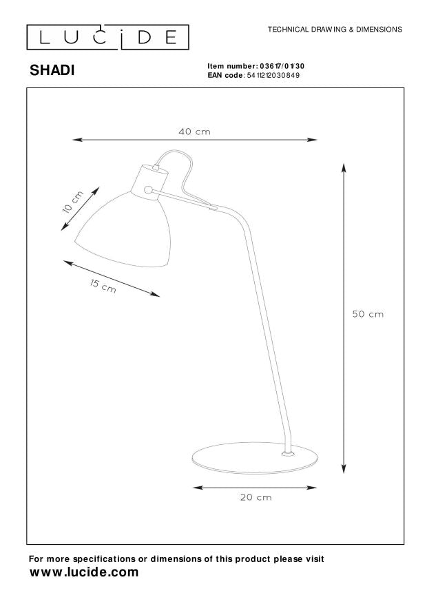 Lucide SHADI Bureaulamp - Zwart