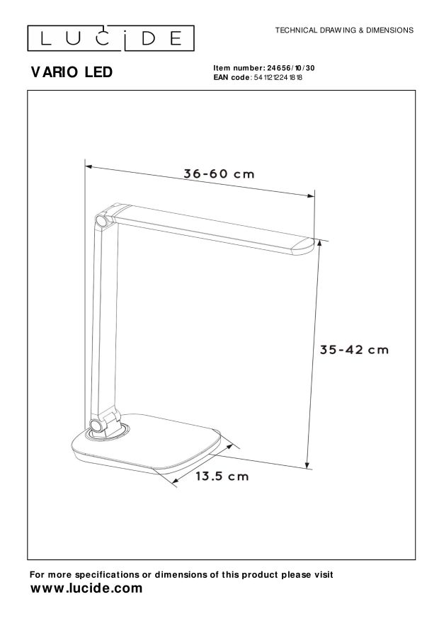 Lucide VARIO LED Bureaulamp - Zwart
