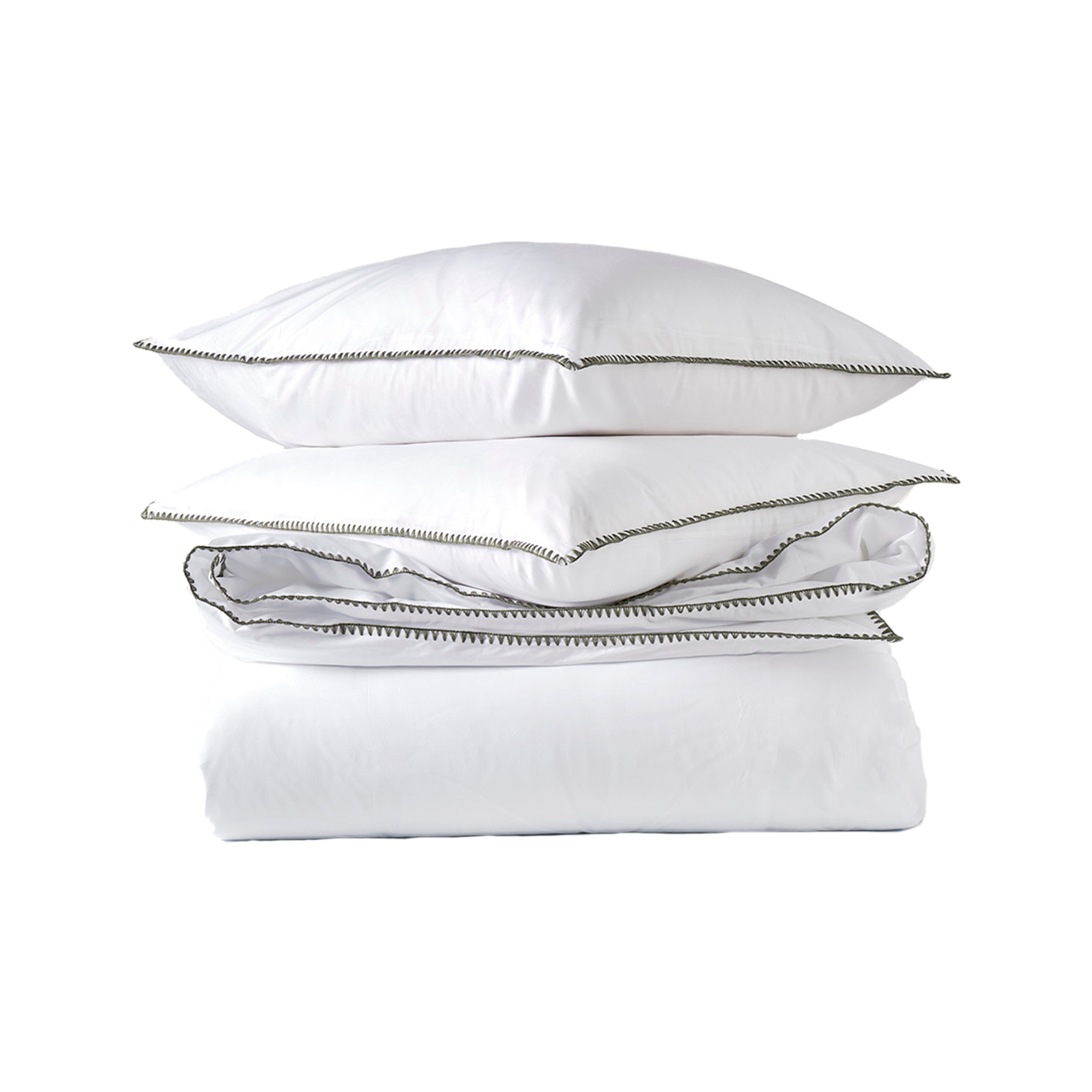 Van Morgen Overtrekset percal katoen olive green stitches 200 x 220 cm