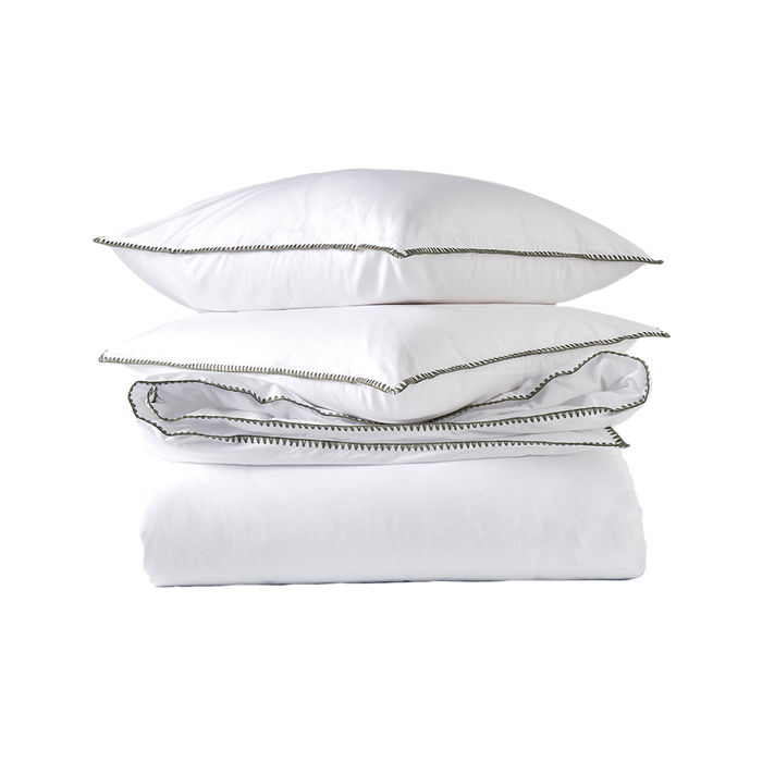 Van Morgen Overtrekset percal katoen olive green stitches 200 x 220 cm