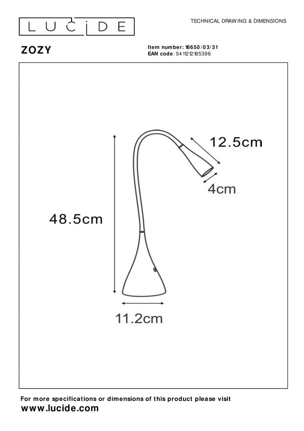 Lucide ZOZY Bureaulamp - Wit