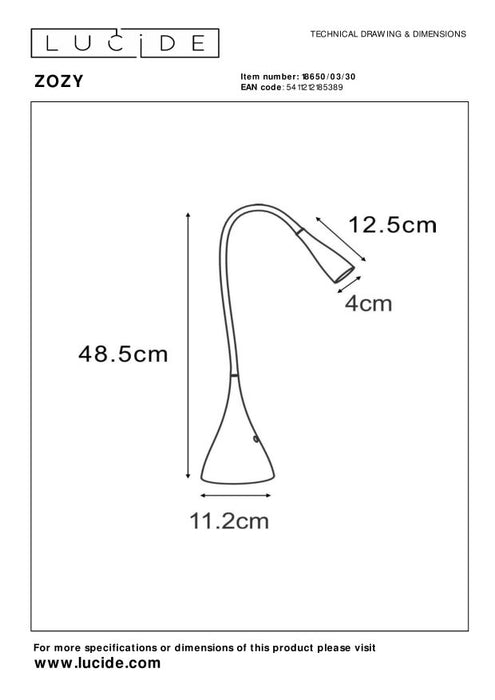 Lucide ZOZY Bureaulamp - Zwart