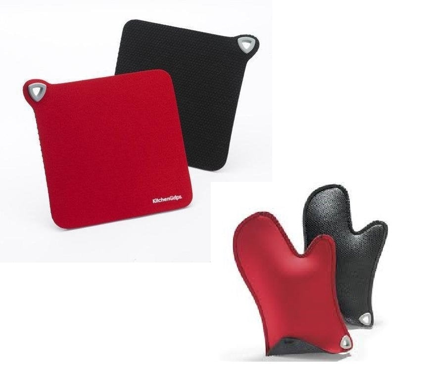 Actieset van 4 - Ovenhandschoen | Pannenlap, Rood & Zwart -