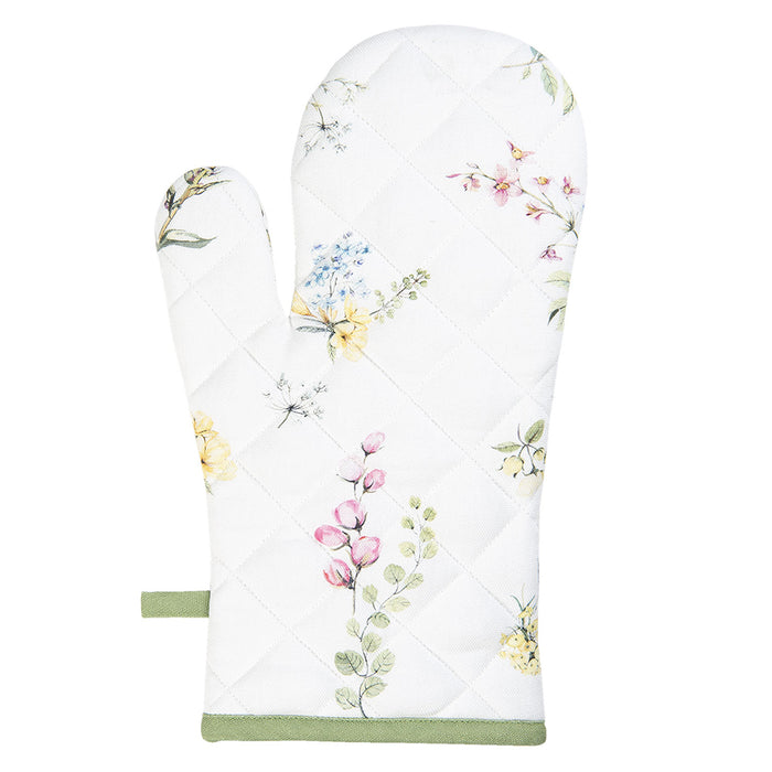 Clayre & Eef Ovenwant  16x30 cm Wit Katoen Bloemen Ovenhandschoen