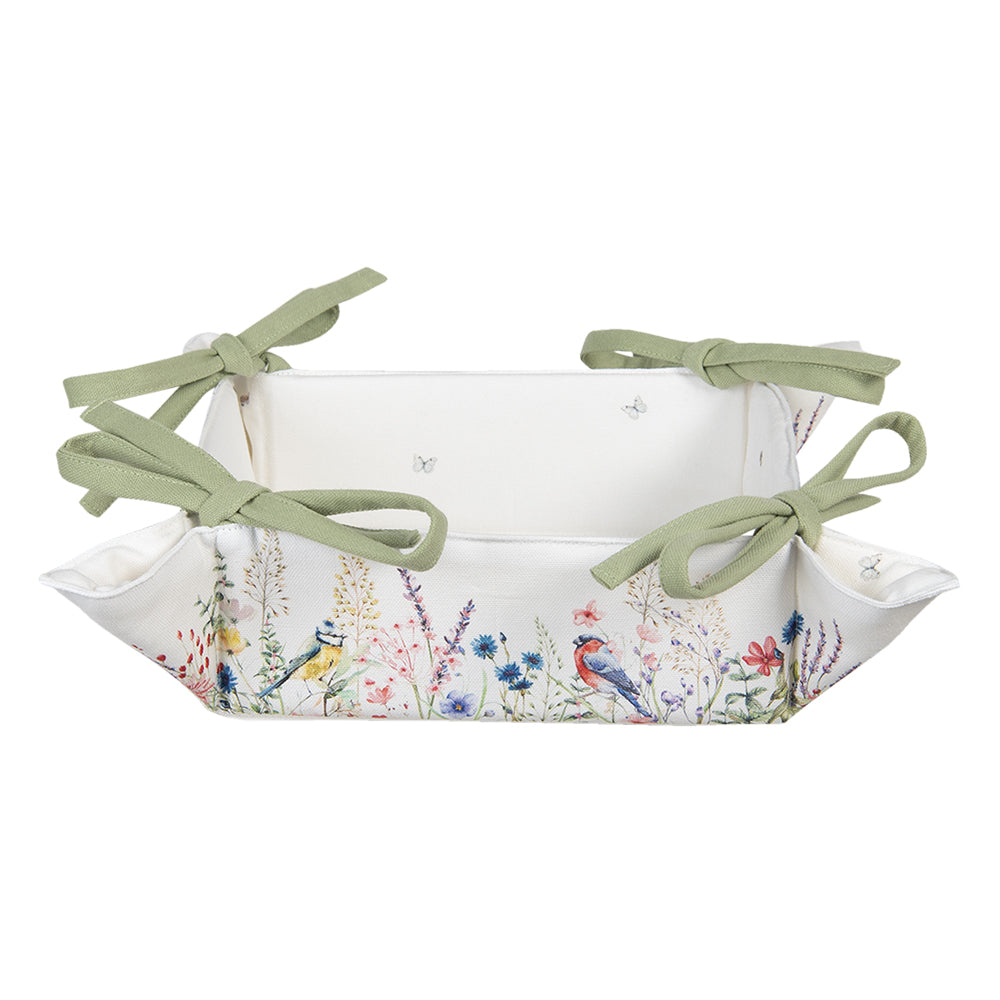 Clayre & Eef Broodmand  35x35x8 cm Wit Groen Katoen Vierkant Bloemen