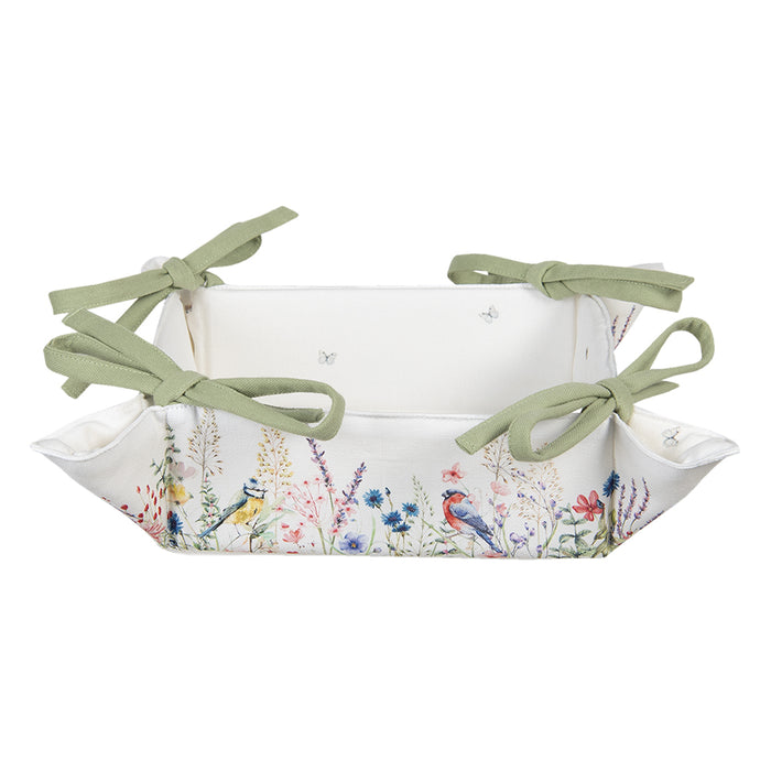 Clayre & Eef Broodmand  35x35x8 cm Wit Groen Katoen Vierkant Bloemen