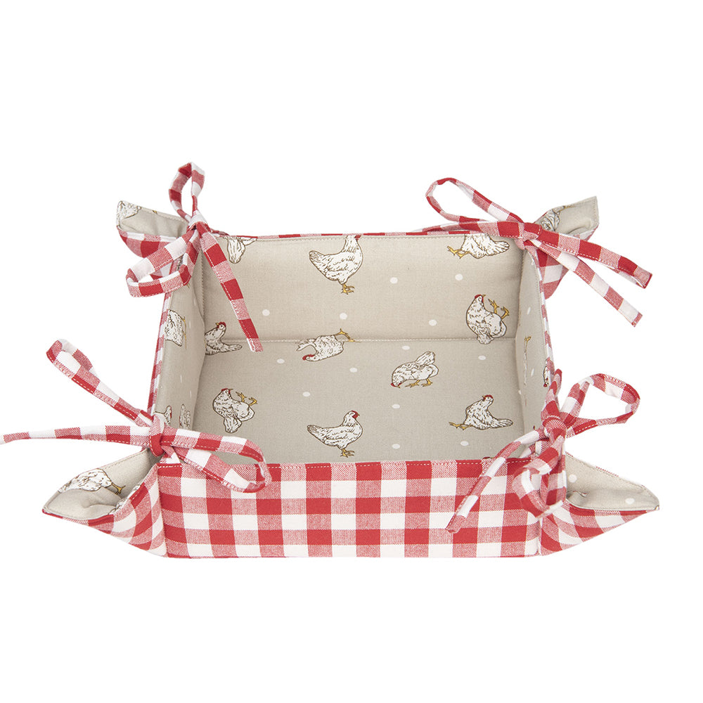 Clayre & Eef Broodmand 35x35x8 cm Beige Rood Katoen Vierkant Kip